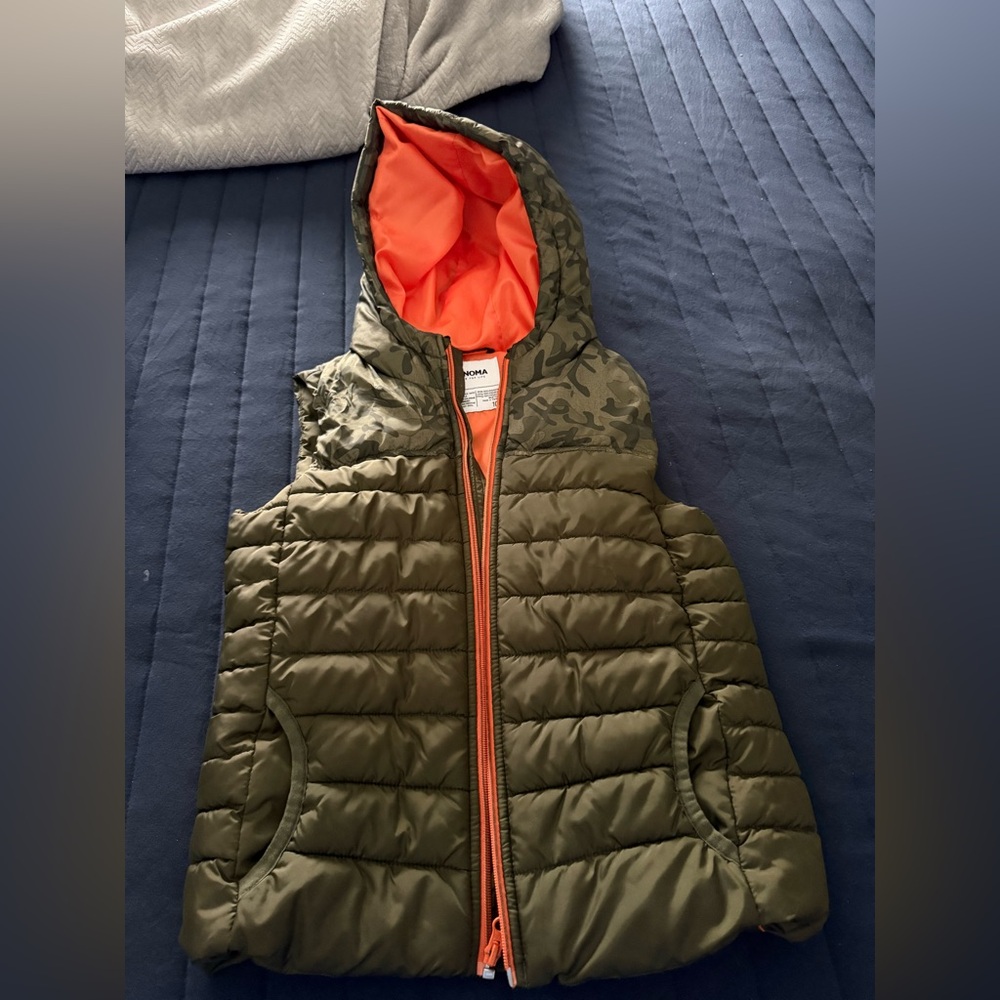 Sonoma Olive Puffer Vest with Bright Orange Interior